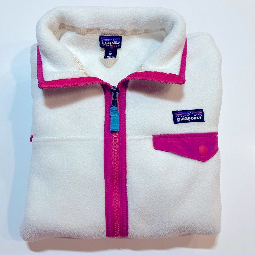 Patagonia Woman’s Zip Up Synchilla Fleece Sweatshirt White Size Small Girls XL